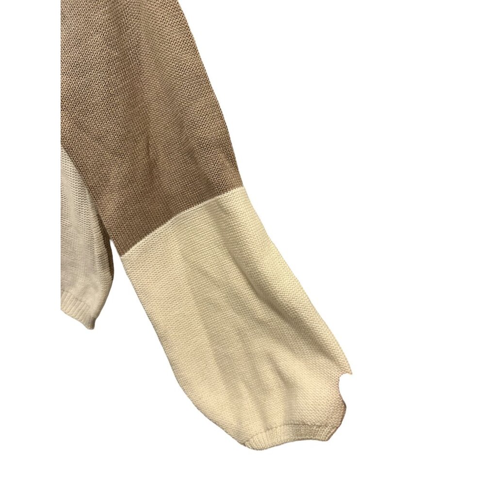 🍒 2/$20 🍒 Tan and Ivory Color Block Sweater with Balloon Sleeves sz Small - Picture 6 of 6